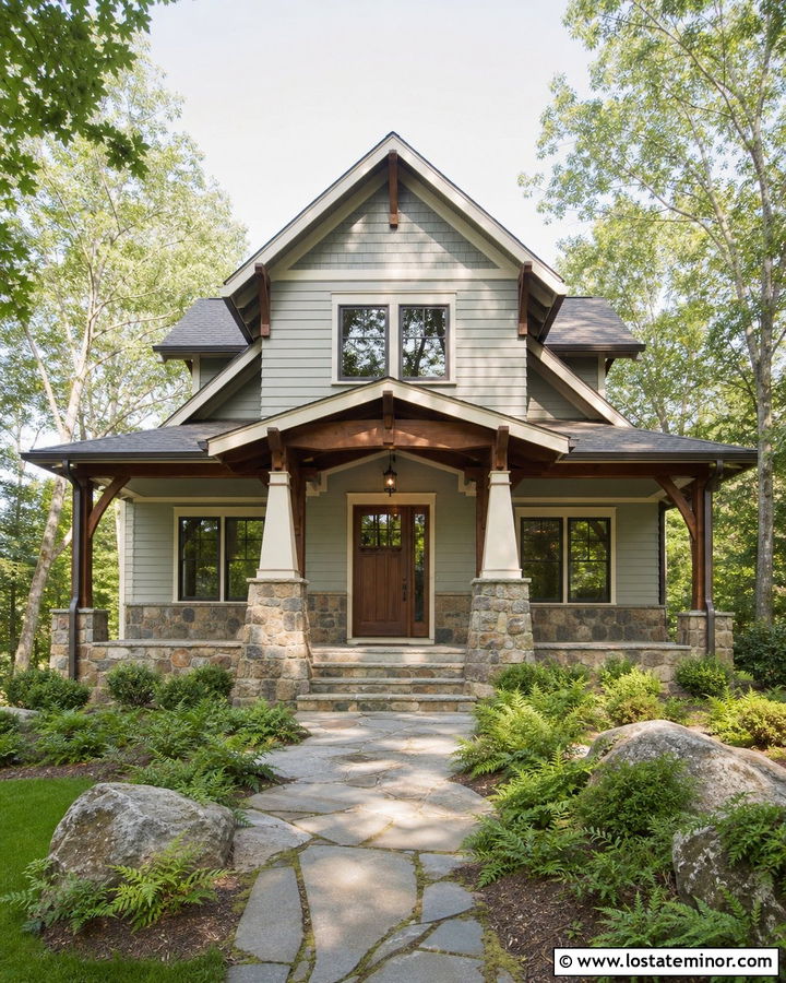 Light Grey House With Natural Fieldstone Wainscoting - 30 Light Grey House Design With Wainscoting Ideas
