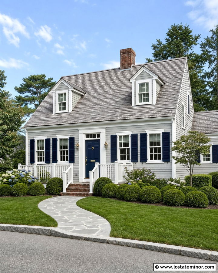 Light Grey House With Navy Blue Front Door - 30 Light Grey House Design With Entry Door Ideas