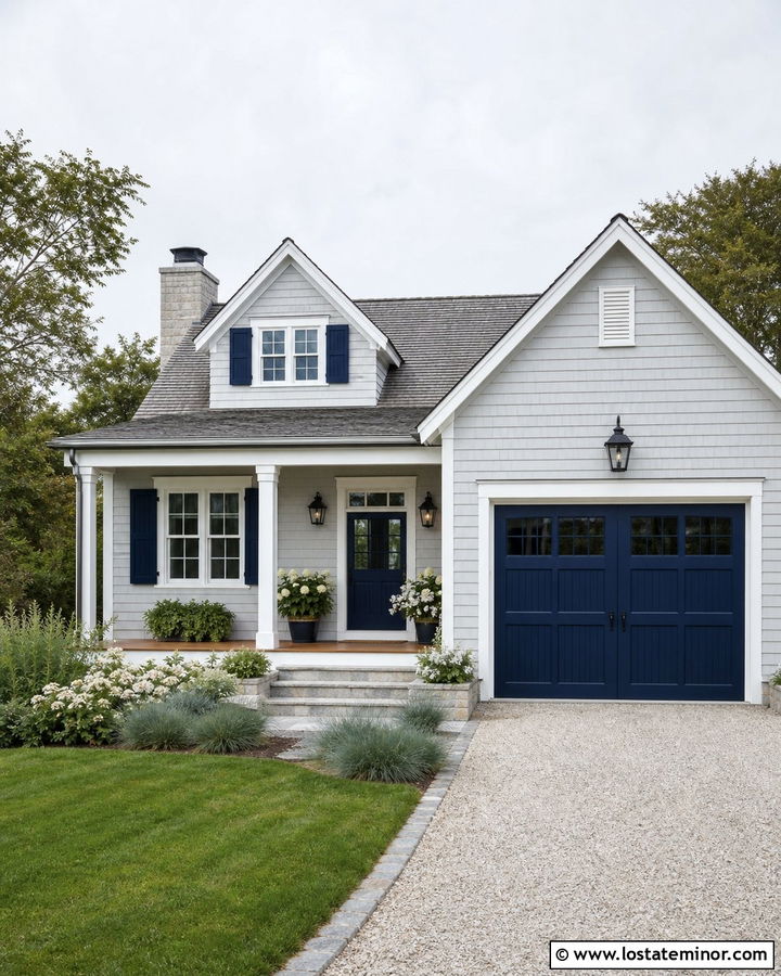 Light Grey House With Navy Garage Door - 30 Light Grey House Design With Garage Door Ideas