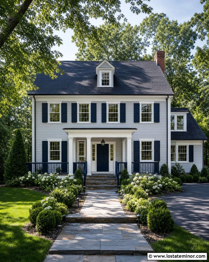 Light Grey House With Navy Railings - 30 Light Grey House Design With Railings Ideas