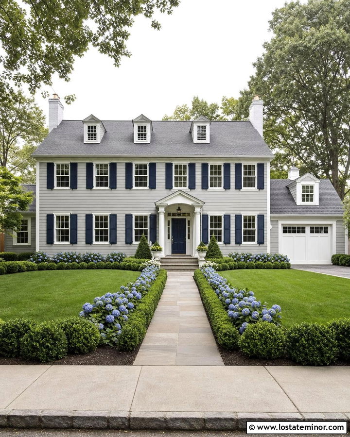 Light Grey House With Navy Shutters And Grey Shingles - 30 Light Grey House Design With Shingles Ideas