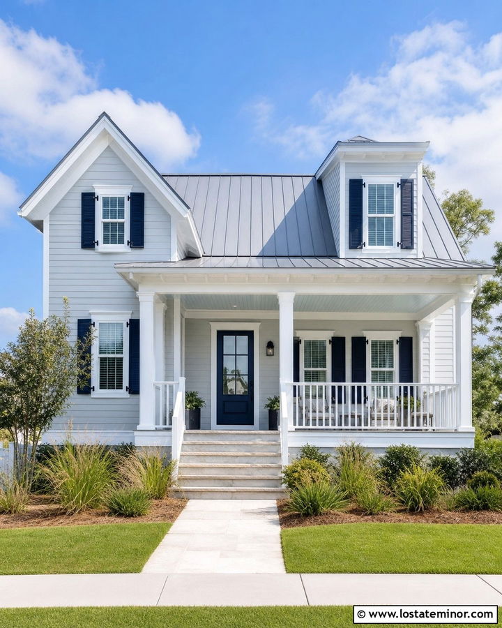 Light Grey House With Navy Storm Door - 30 Light Grey House Design With Storm Door Ideas