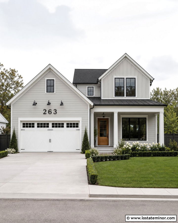 Light Grey House With Numbers Above The Garage - 30 Light Grey House Design With House Numbers Ideas