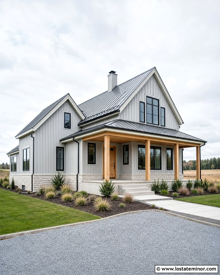 Light Grey House With Oak Porch Ceiling - 30 Light Grey House Design With Porch Ceiling Ideas