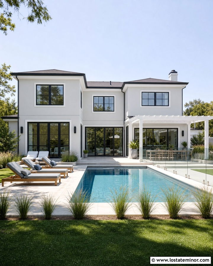 Light Grey House With Pool And Patio - 30 Light Grey House Design With Backyard Ideas