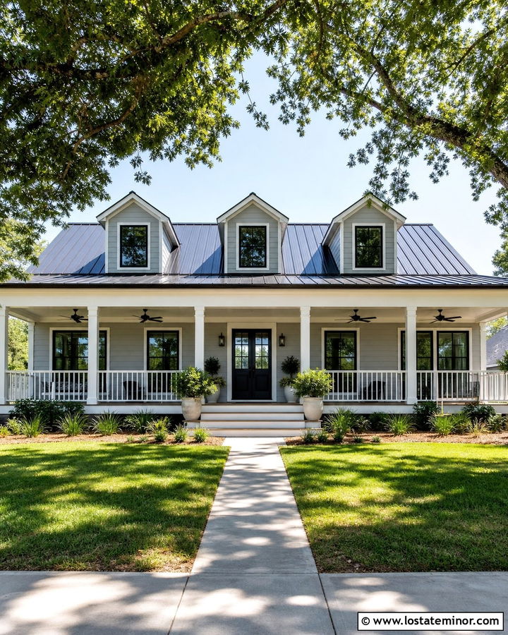 Light Grey House With Porch Ceiling Fan - 30 Light Grey House Design With Porch Ceiling Ideas