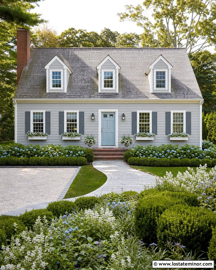 Light Grey House With Powder Blue Front Door - 30 Light Grey House Design With Entry Door Ideas