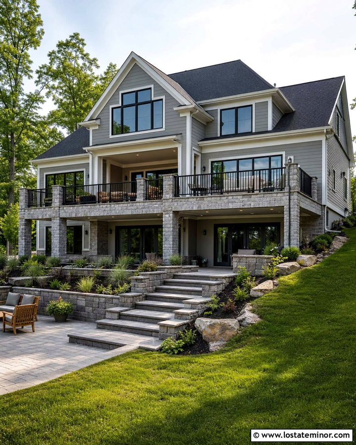 Light Grey House With Raised Patio - 30 Light Grey House Design With Backyard Ideas