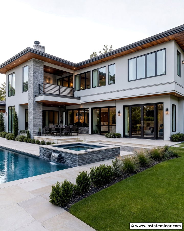 Light Grey House With Raised Spa Pool - 30 Light Grey House Design With Swimming Pool Ideas