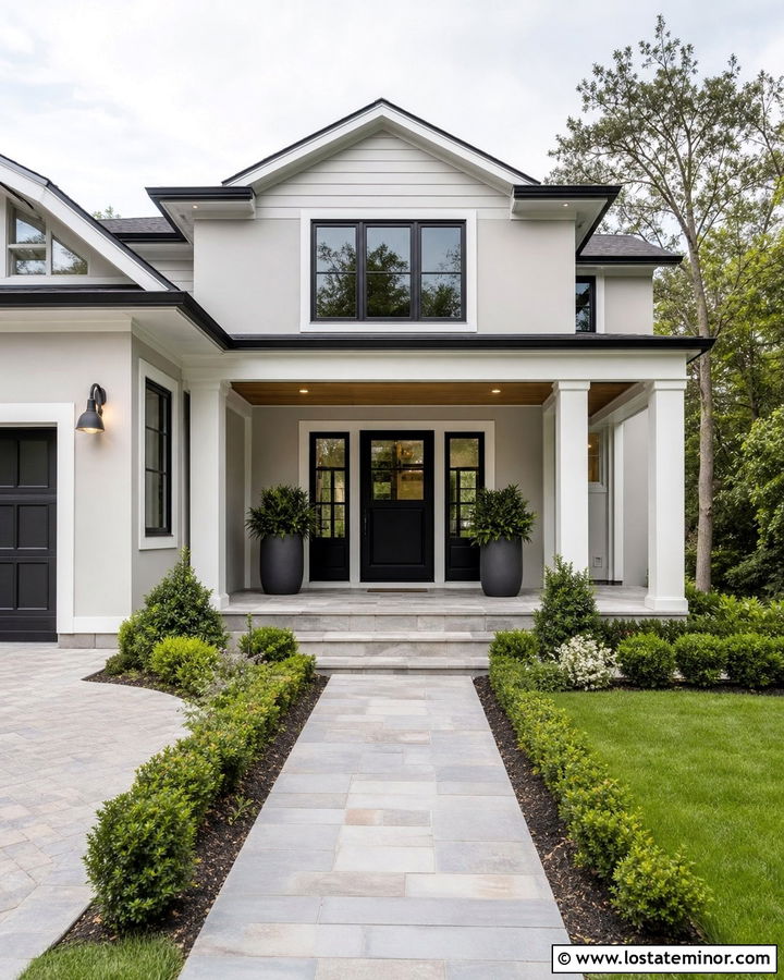 Light Grey House With Recessed Porch Lighting - 30 Light Grey House Design With Light Fixtures Ideas