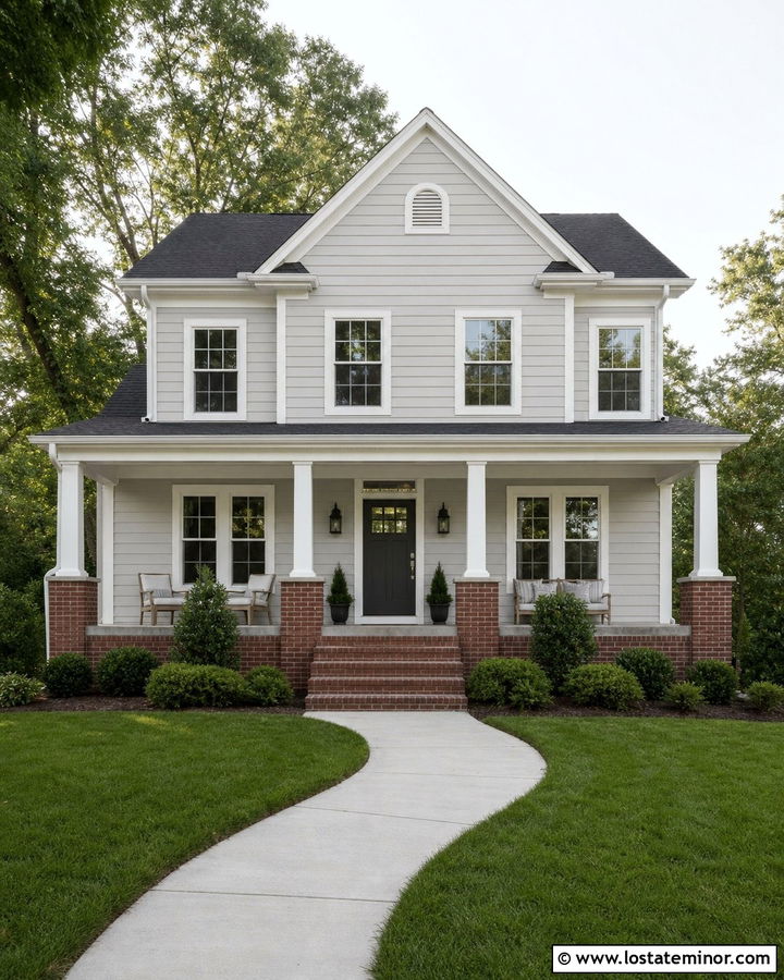 Light Grey House With Red Brick And White Trim - 30 Light Grey House Design With Brick Accents Ideas