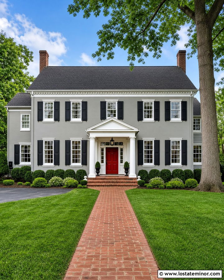 Light Grey House With Red Front Door - 30 Light Grey House Design With Entry Door Ideas