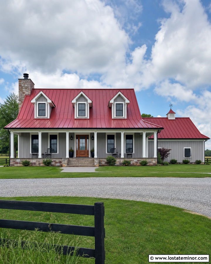 Light Grey House With Red Metal Roof - 30 Light Grey House Design With Roof Ideas