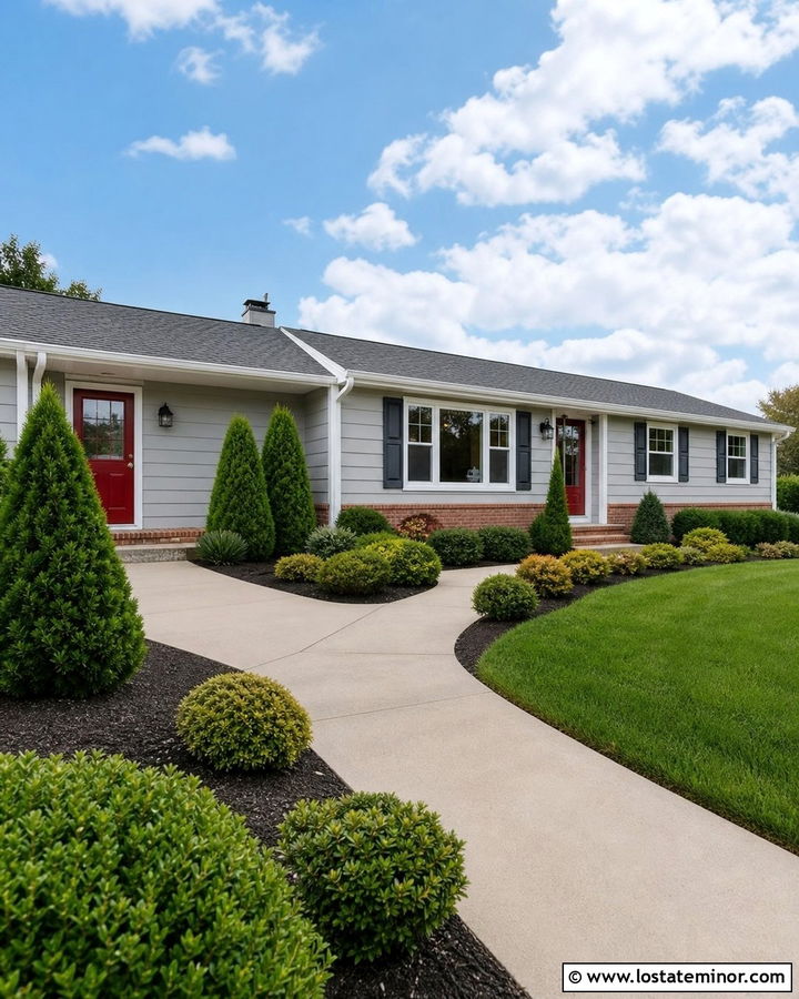 Light Grey House With Red Storm Door - 30 Light Grey House Design With Storm Door Ideas