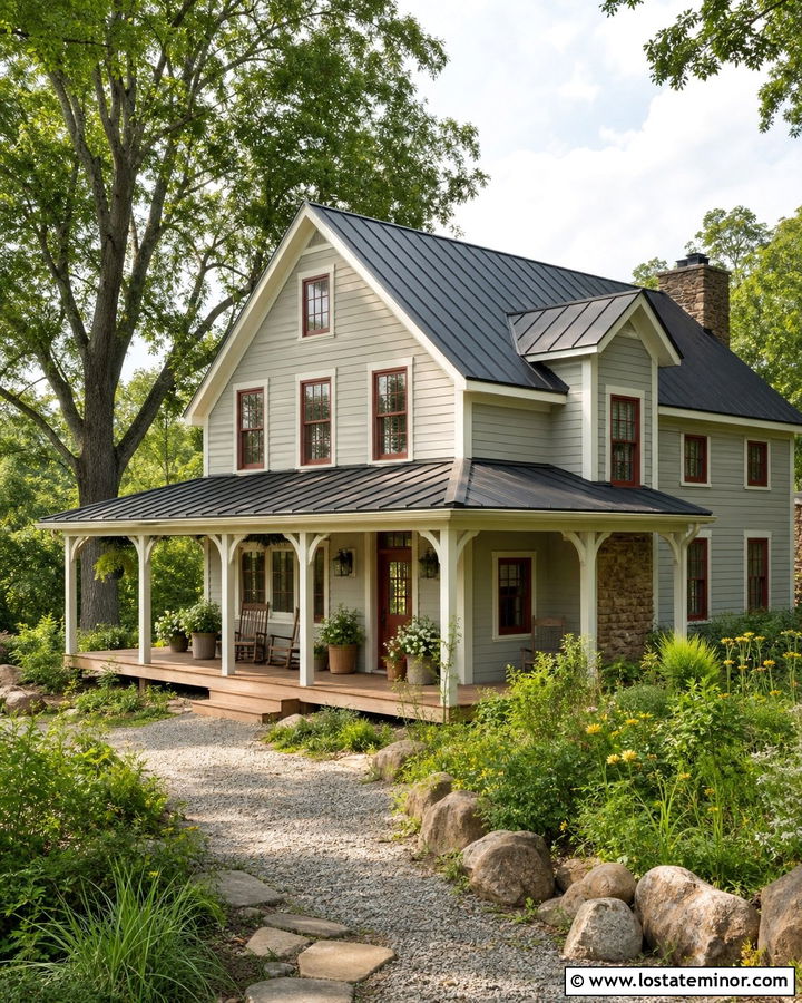 Light Grey House With Red Window Frames - 30 Light Grey House Design With Window Frames Ideas