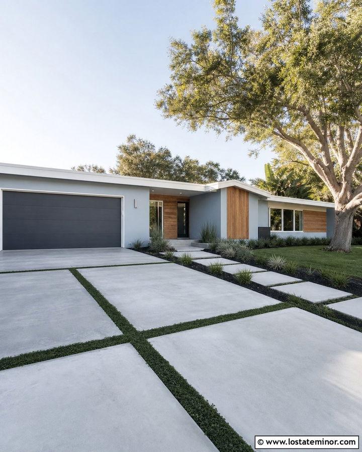 Light Grey House With Ribbon Driveway - 30 Light Grey House Design With Driveway Ideas