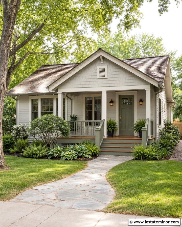 Light Grey House With Sage Green Front Door - 30 Light Grey House Design With Front Door Ideas