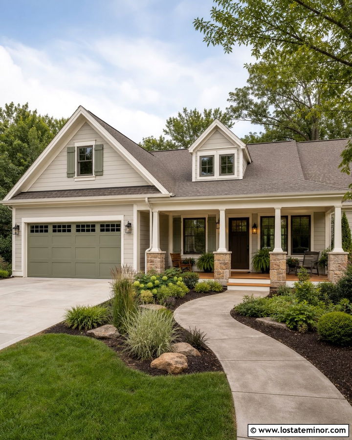 Light Grey House With Sage Green Garage Door - 30 Light Grey House Design With Garage Door Ideas