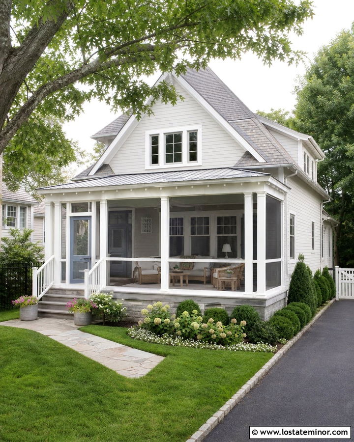 Light Grey House With Screened Front Porch - 30 Light Grey House Design With Front Porch Ideas