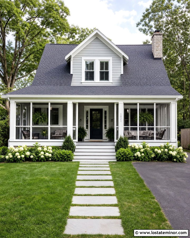 Light Grey House With Screened Porch Door - 30 Light Grey House Design With Screen Door Ideas