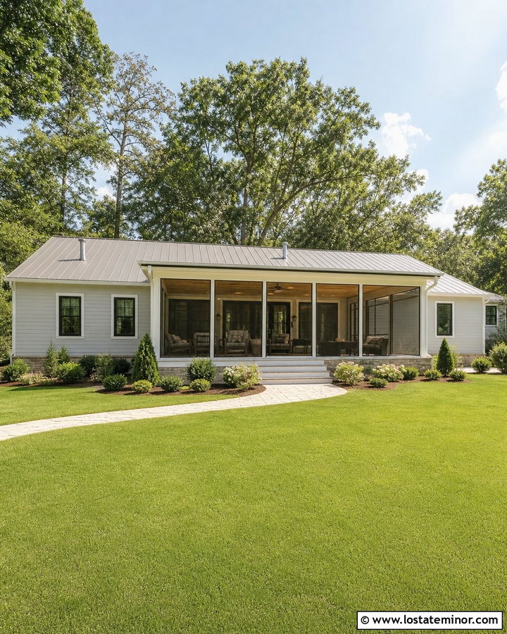 Light Grey House With Screened Porch - 30 Light Grey House Design With Backyard Ideas