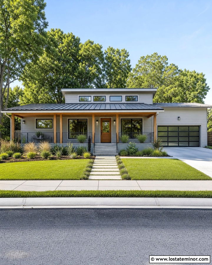 Light Grey House With Shed Roof Front Porch - 30 Light Grey House Design With Front Porch Ideas
