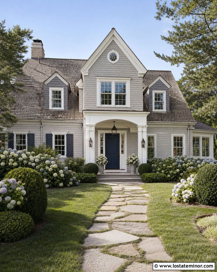 Light Grey House With Shingle Dormers - 30 Light Grey House Design With Dormers Ideas