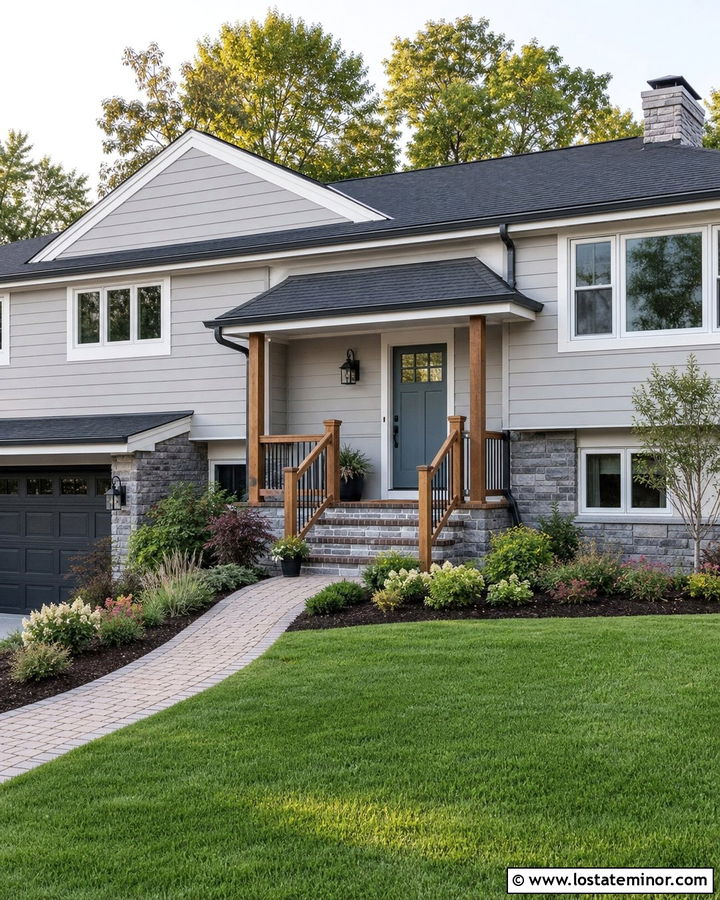 Light Grey House With Slate Blue Front Door - 30 Light Grey House Design With Entry Door Ideas