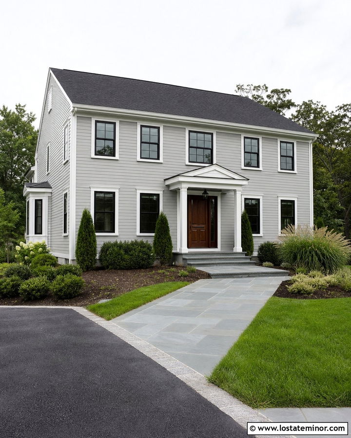 Light Grey House With Slate Paver Driveway - 30 Light Grey House Design With Driveway Ideas