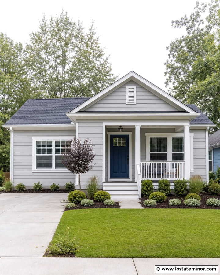 Light Grey House With Small Front Yard Landscaping - 30 Light Grey House Design With Landscaping Ideas