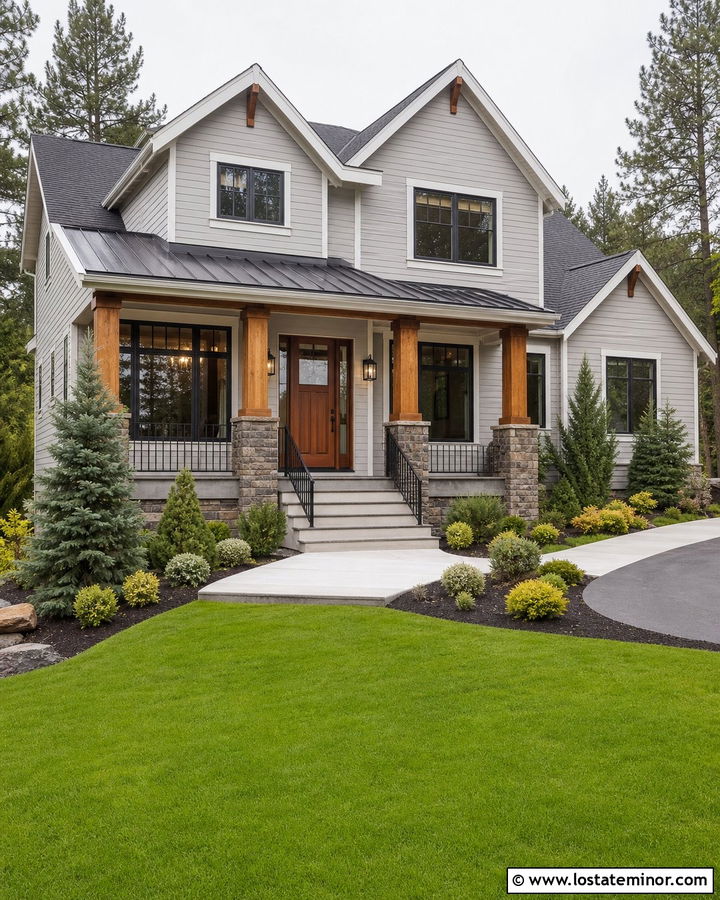 Light Grey House With Standing Seam Porch Awning - 30 Light Grey House Design With Awning Ideas