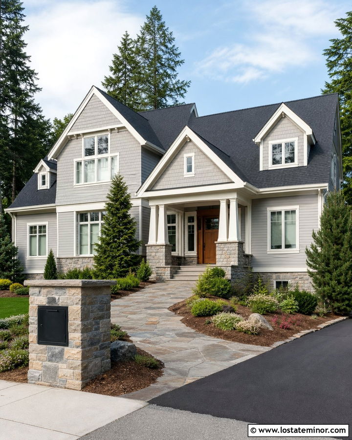 Light Grey House With Stone Mailbox - 30 Light Grey House Design With Mailbox Ideas