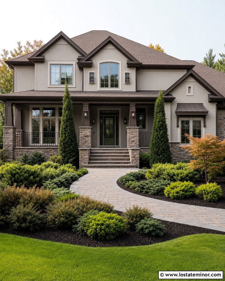 Light Grey House With Storm Door And Stone Porch - 30 Light Grey House Design With Storm Door Ideas