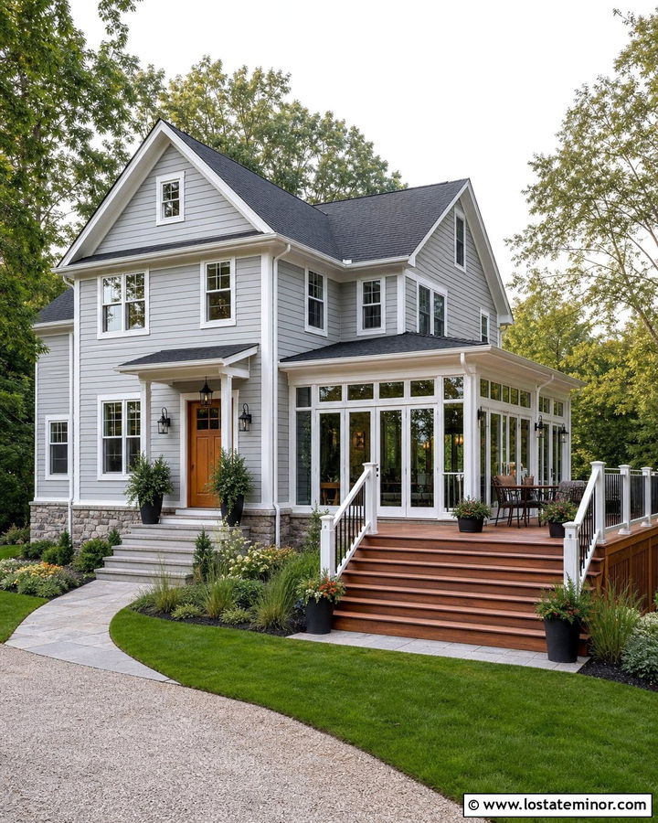 Light Grey House With Sunroom And Deck - 30 Light Grey House Design With Sunroom Ideas