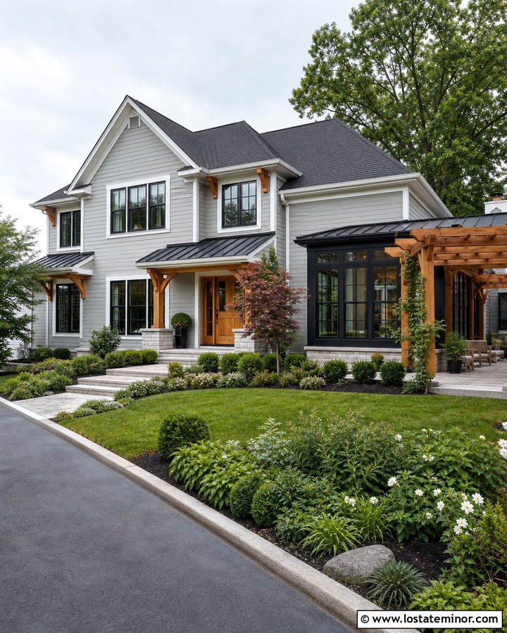 Light Grey House With Sunroom And Pergola - 30 Light Grey House Design With Sunroom Ideas