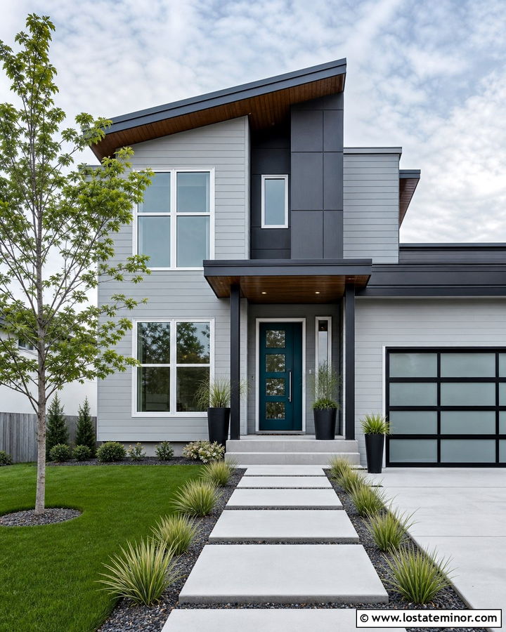 Light Grey House With Teal Front Door - 30 Light Grey House Design With Front Door Ideas