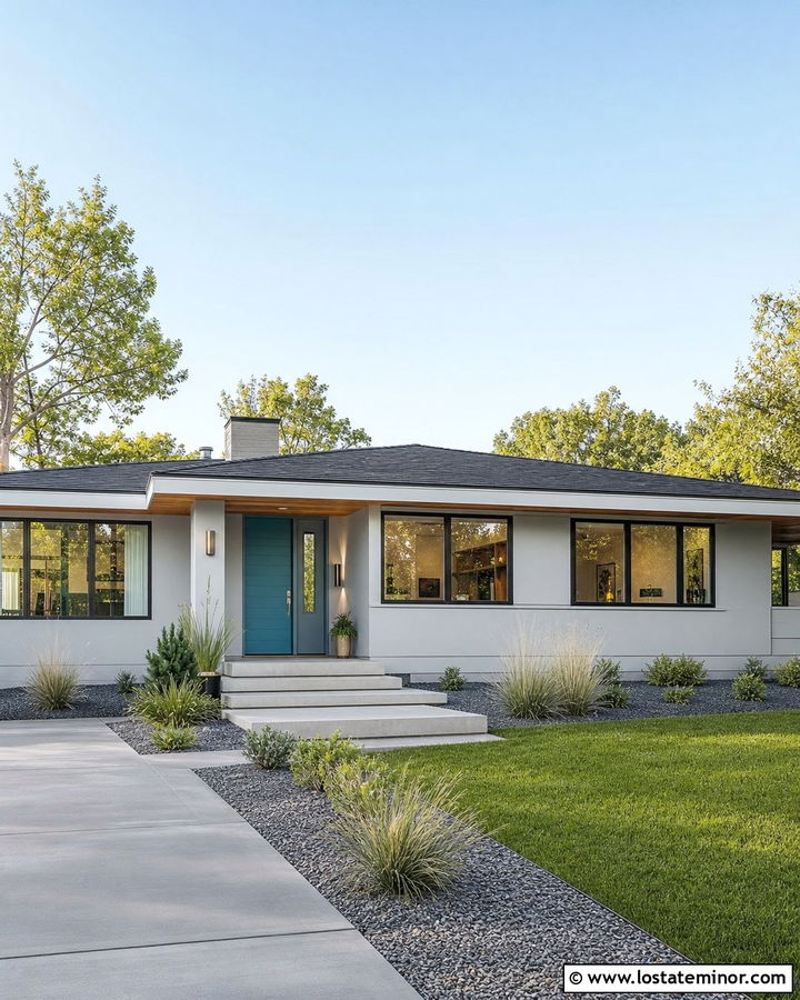 Light Grey House With Teal Front Door - 30 Light Grey House Design With Entry Door Ideas