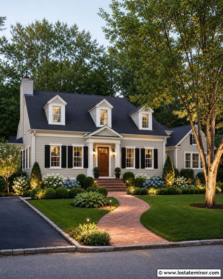 Light Grey House With Tree Uplighting - 30 Light Grey House Design With Lighting Ideas