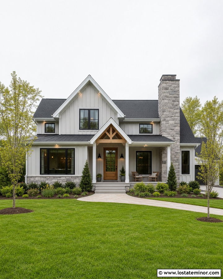 Light Grey House With Under Eave Lighting - 30 Light Grey House Design With Lighting Ideas