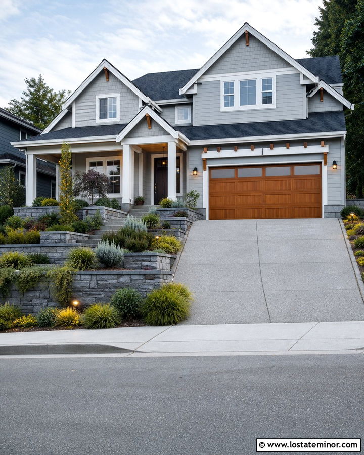 Light Grey House With Uphill Driveway - 30 Light Grey House Design With Driveway Ideas