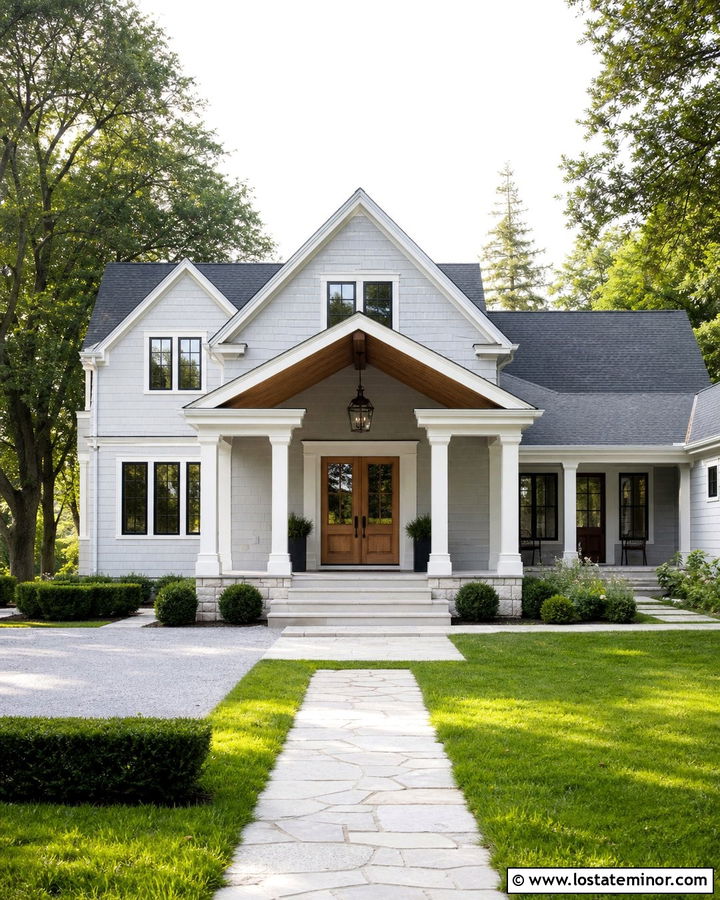 Light Grey House With Vaulted Wood Porch Ceiling - 30 Light Grey House Design With Porch Ceiling Ideas