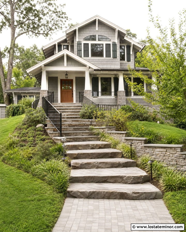 Light Grey House With Walkway Steps - 30 Light Grey House Design With Walkway Ideas