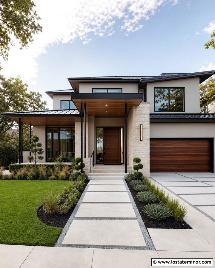 Light Grey House With Walnut Porch Ceiling - 30 Light Grey House Design With Porch Ceiling Ideas