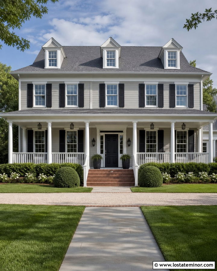 Light Grey House With White Beadboard Porch Ceiling - 30 Light Grey House Design With Porch Ceiling Ideas