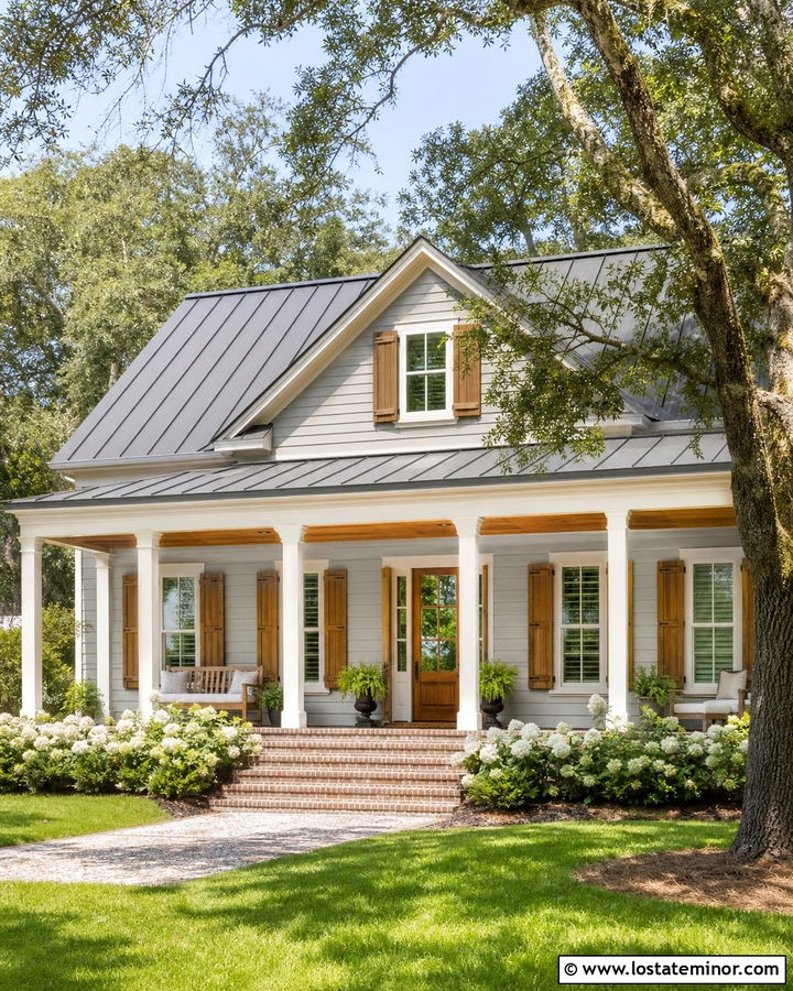 Light Grey House With White Frames And Wood Shutters - 30 Light Grey House Design With Window Frames Ideas
