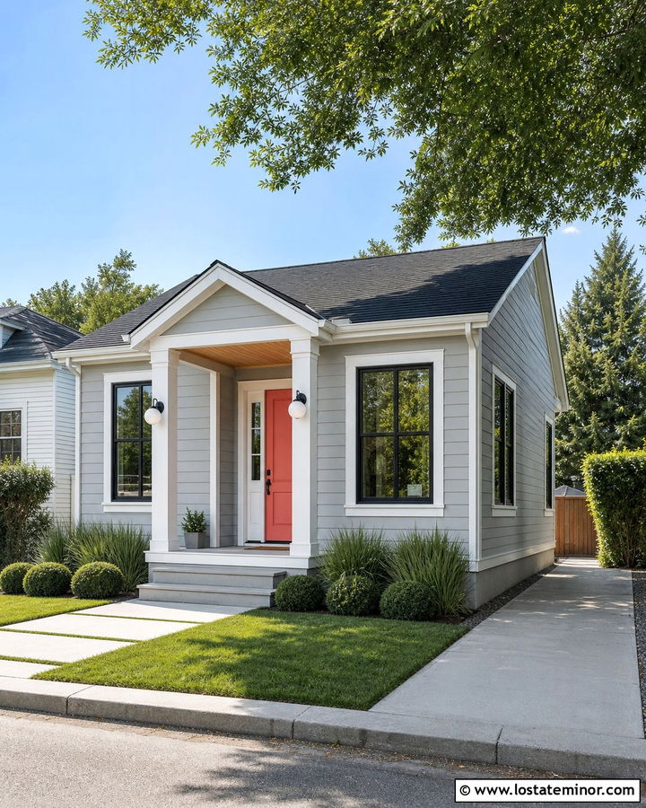 Light Grey House With White Globe Sconces - 30 Light Grey House Design With Light Fixtures Ideas