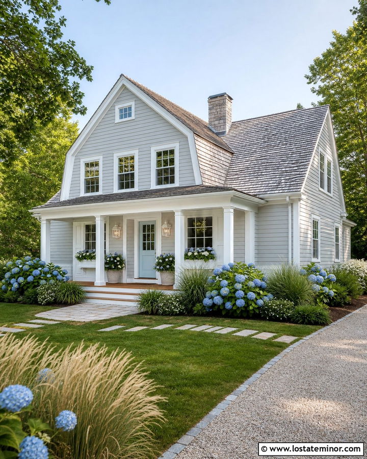 Light Grey House With White Lanterns - 30 Light Grey House Design With Lighting Ideas