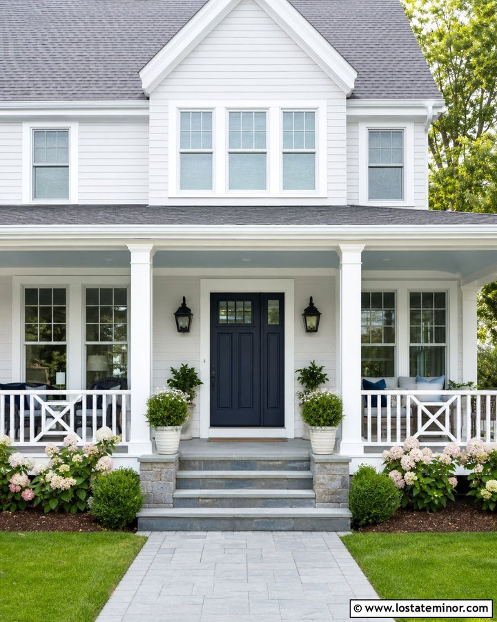 Light Grey House With White Porch And Asphalt Shingles - 30 Light Grey House Design With Shingles Ideas
