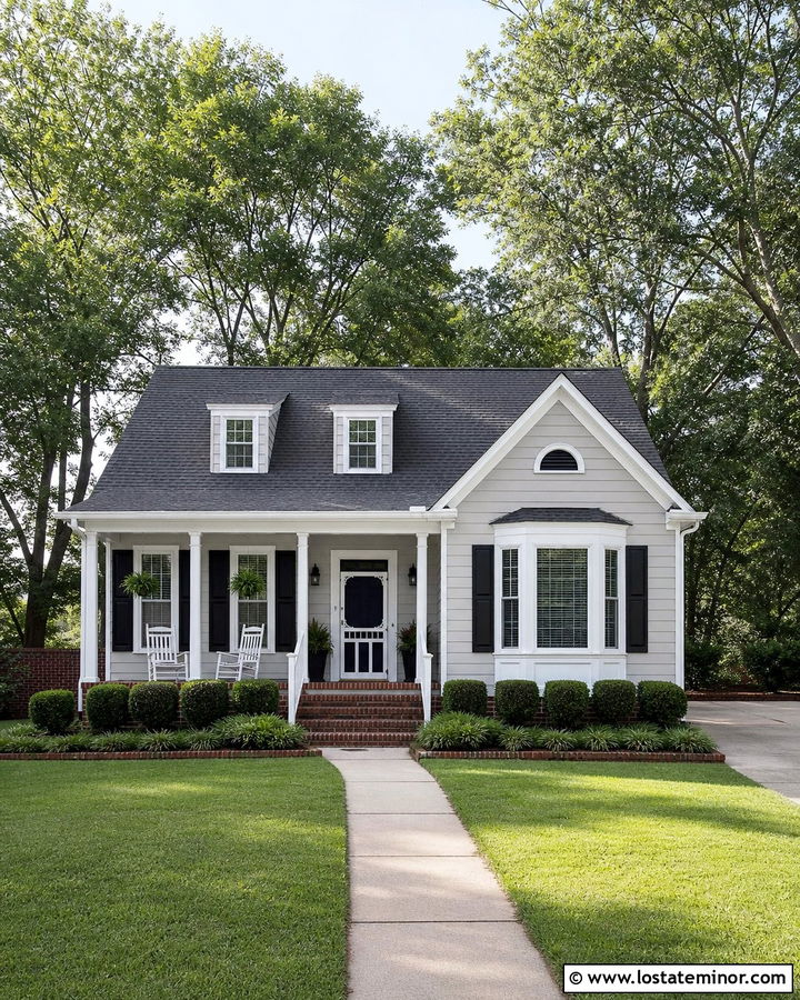 Light Grey House With White Screen Door And Red Brick - 30 Light Grey House Design With Screen Door Ideas