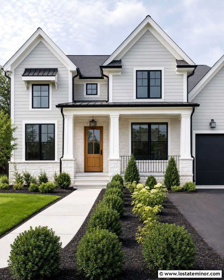 Light Grey House With White Stone Accents - 30 Light Grey House Design With Stone Accents Ideas